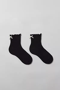 Ribbed Knit Ruffle & Bow Crew Sock