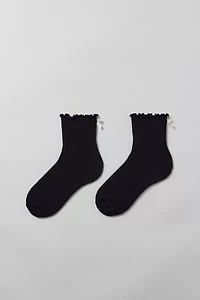 Ribbed Knit Ruffle & Bow Crew Sock