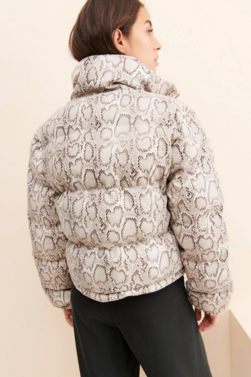 En Saison Snakeskin Printed Puffer