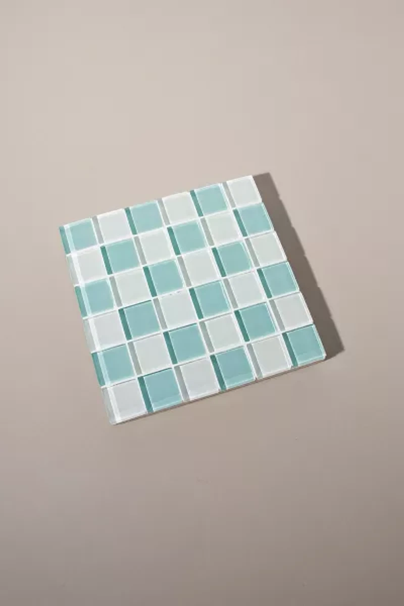 Subtle Art Studios Square Checkered Glass Tile Tray