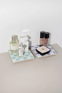Subtle Art Studios Square Checkered Glass Tile Tray