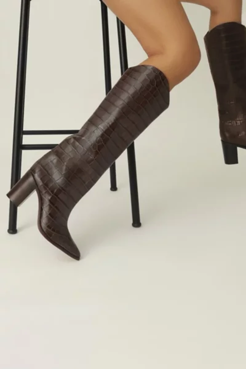 Schutz Maryana Leather Knee-High Croc Boot