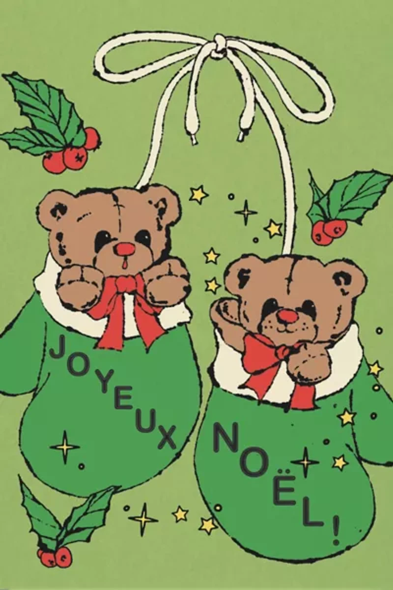Red Cap Mitten Bears Holiday Greeting Card