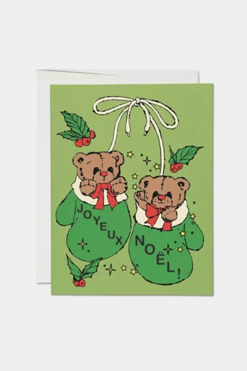 Red Cap Mitten Bears Holiday Greeting Card