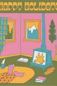 Red Cap Fireside Holiday Greeting Card