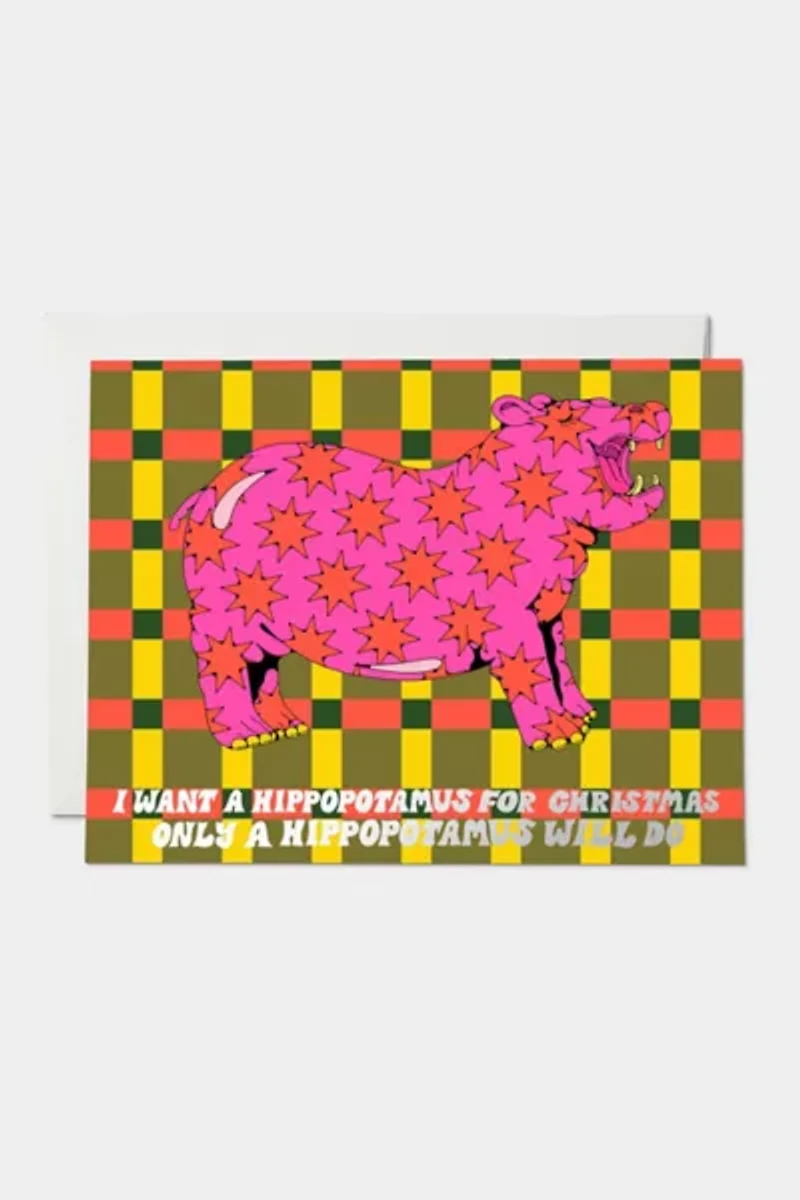 Red Cap Holiday Hippo Greeting Card
