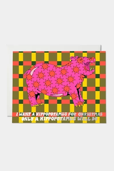 Red Cap Holiday Hippo Greeting Card