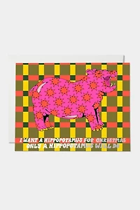Red Cap Holiday Hippo Greeting Card