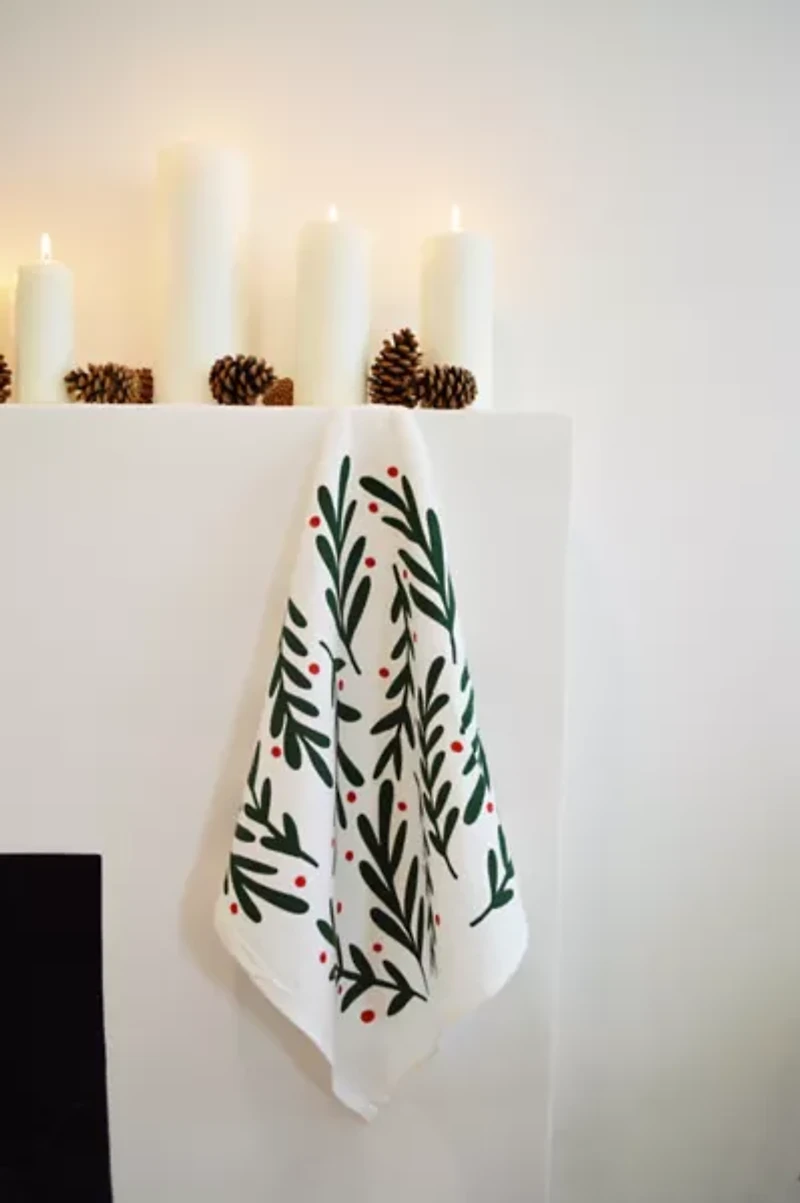 Julie Peach Winter Botanic Tea Towel