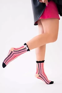Sock Candy Parisian Stripe Bow Sheer Sock