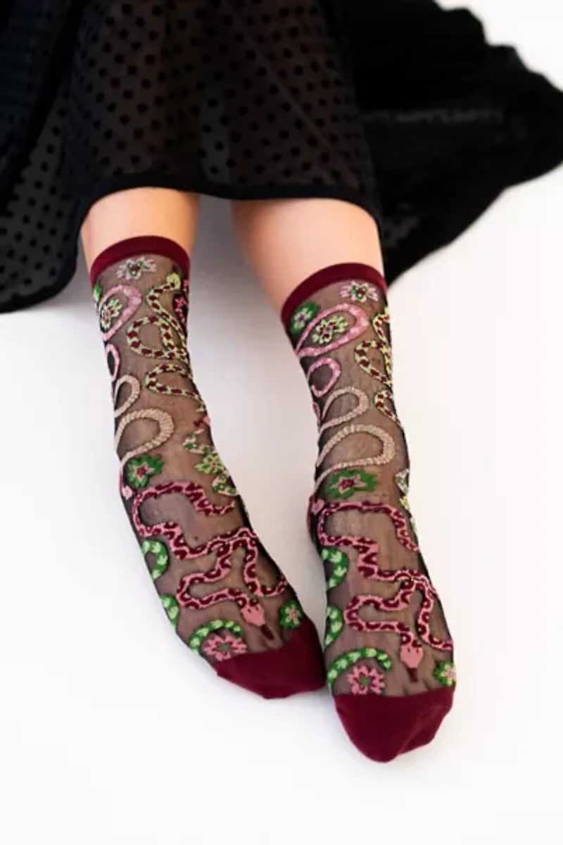 Sock Candy Serpentine Floral Black Sheer Sock
