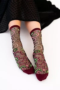 Sock Candy Serpentine Floral Black Sheer Sock