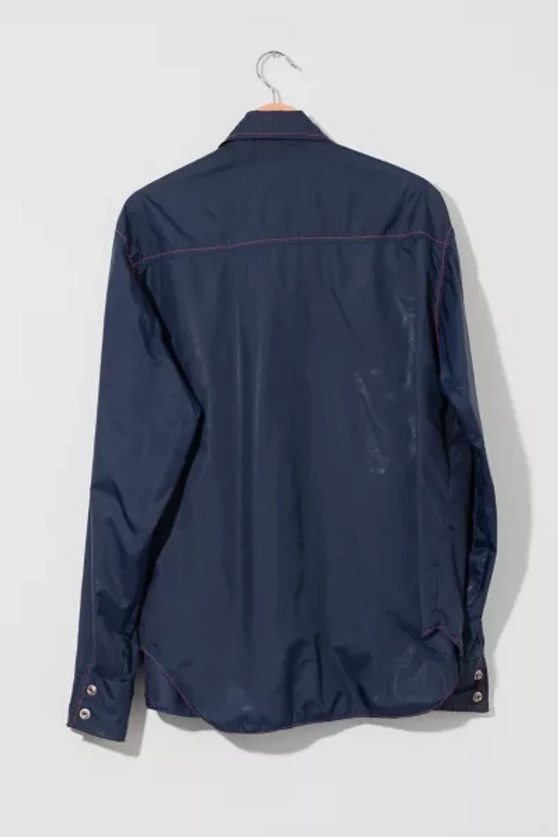 Vintage 1970s Distressed Navy Blue Red Stitched Shirt Jacket