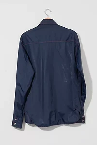Vintage 1970s Distressed Navy Blue Red Stitched Shirt Jacket