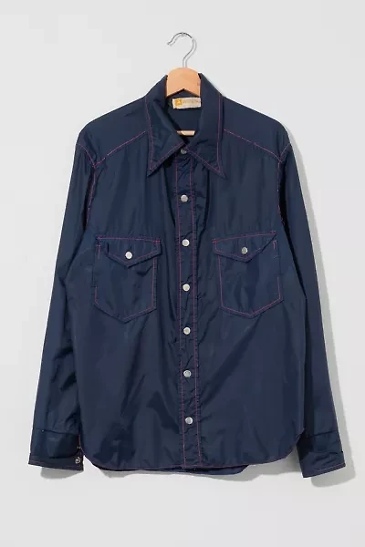 Vintage 1970s Distressed Navy Blue Red Stitched Shirt Jacket