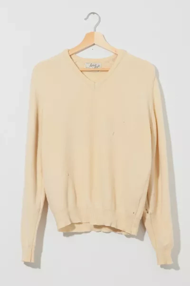 Vintage 1970s Distressed Made in USA Wool V-Neck Sweater