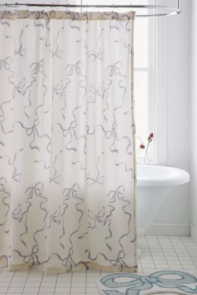 Printed Bows Cotton Shower Curtain