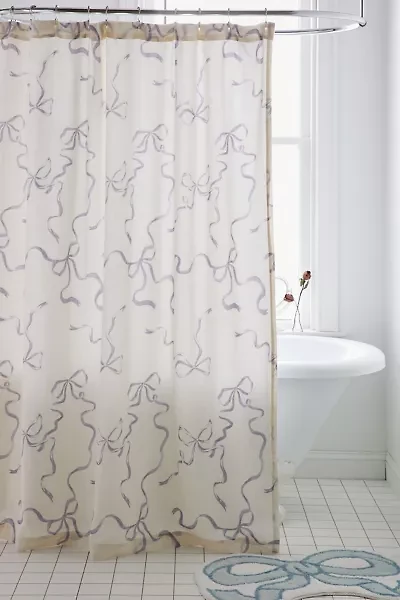 Printed Bows Cotton Shower Curtain