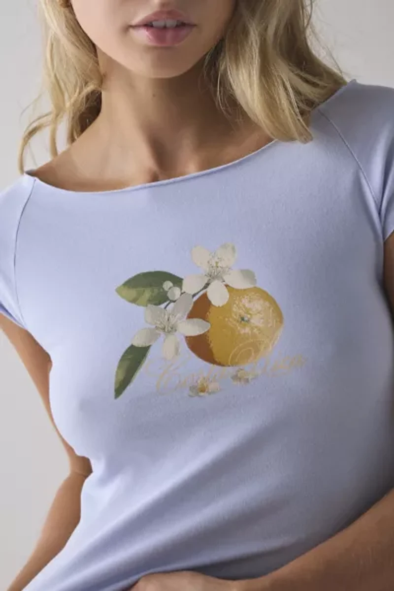 Out From Under Cotton Compression Boatneck Cropped Graphic Tee