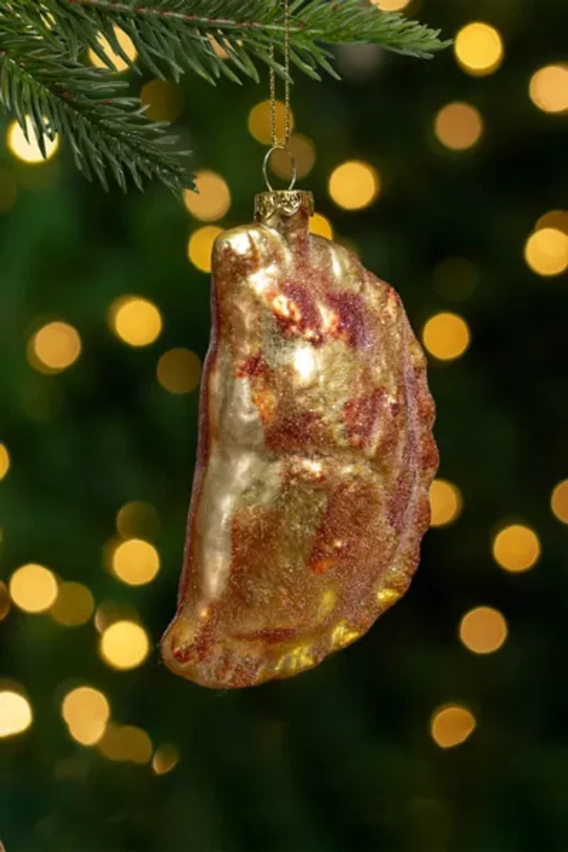 Golden Glittered Pierogi Glass Ornament