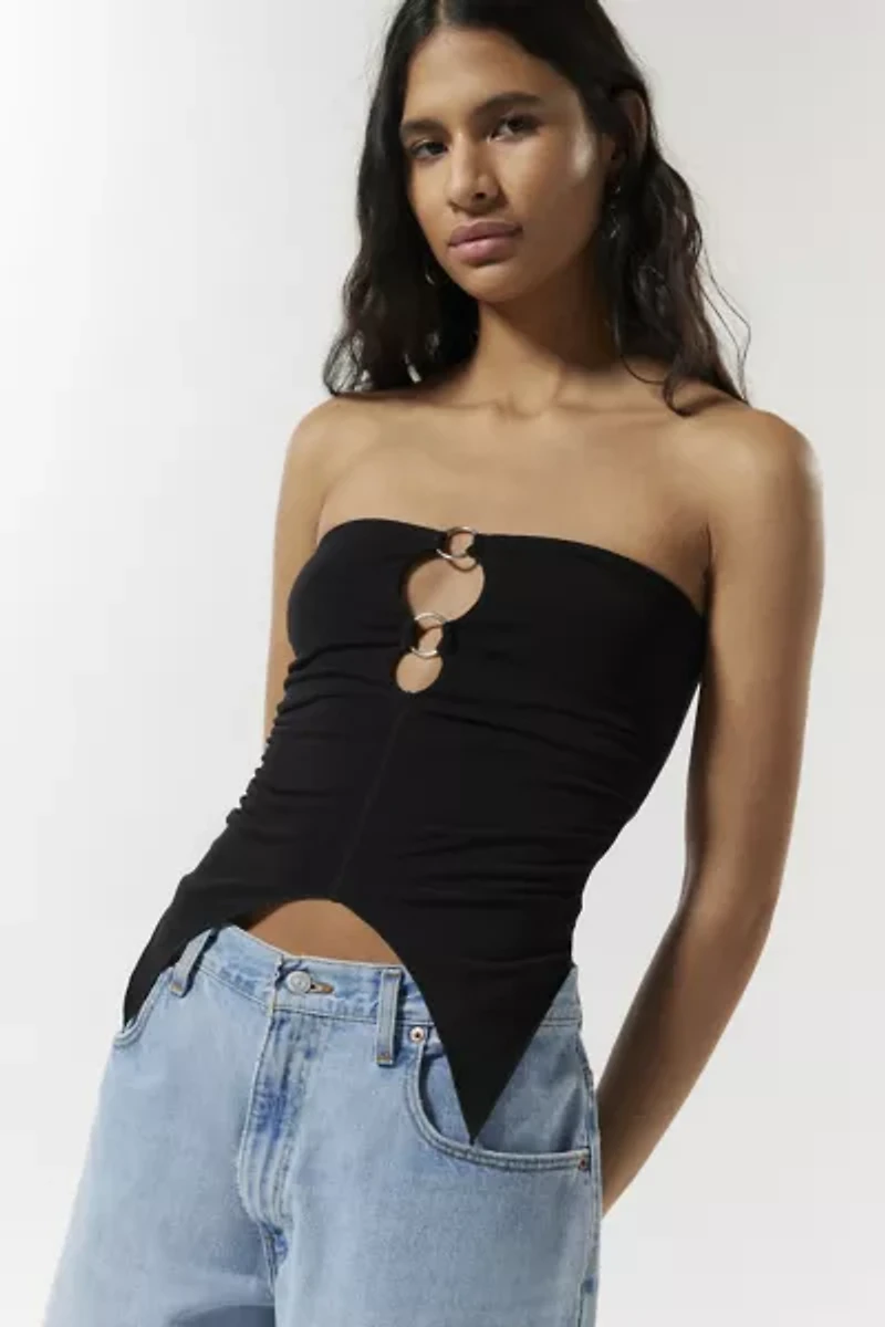 Silence + Noise Caprice Patterned Asymmetric Hem Tube Top