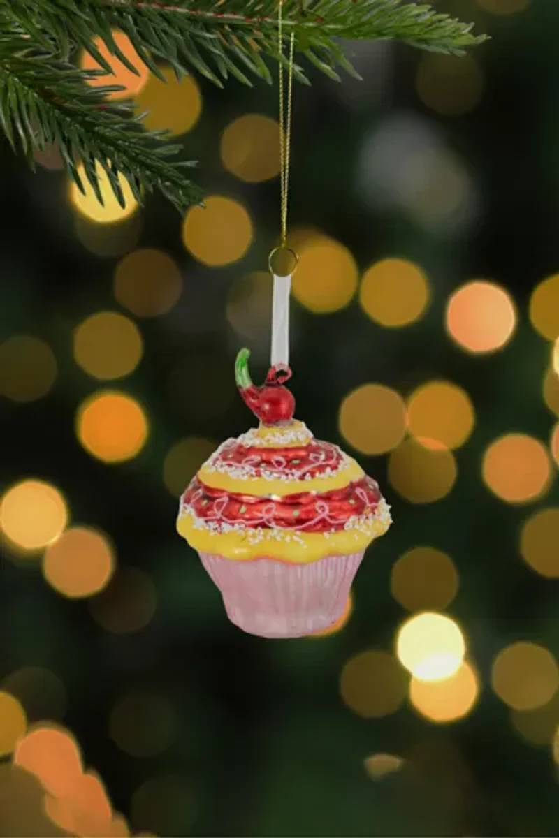 Cupcake with Cherry Glass Ornament