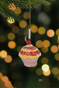 Cupcake with Cherry Glass Ornament
