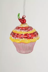 Cupcake with Cherry Glass Ornament
