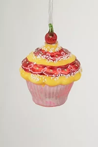 Cupcake with Cherry Glass Ornament
