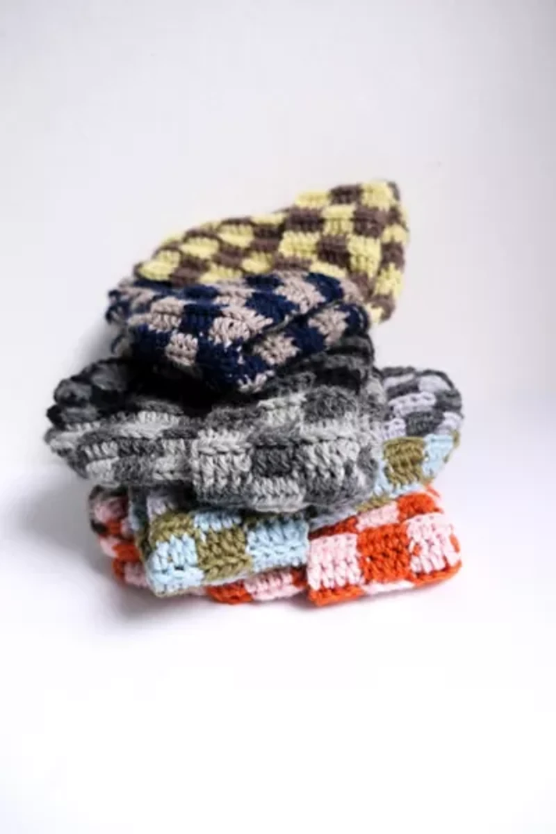 MARVES new york Crochet Checkered Wool Beanie