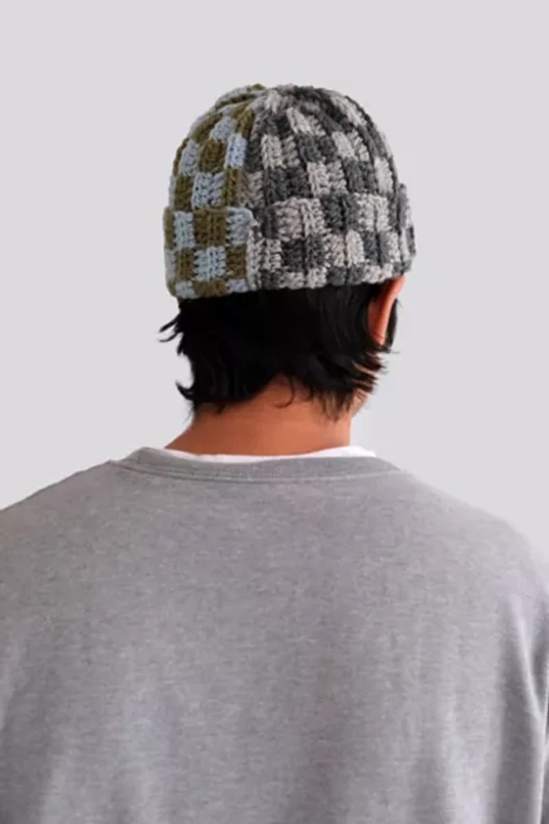 MARVES new york Crochet Checkered Wool Short Roll Beanie
