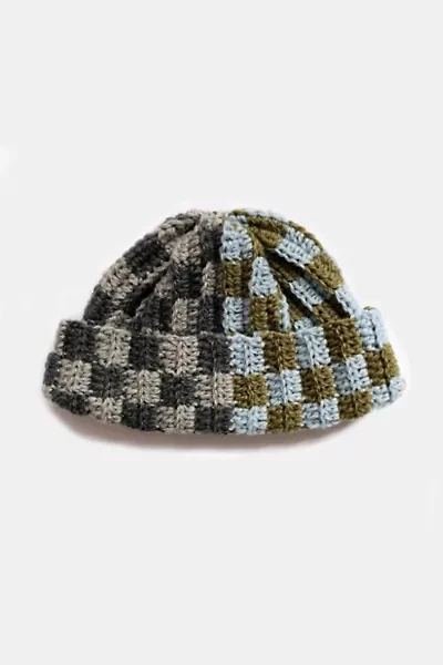 MARVES new york Crochet Checkered Wool Short Roll Beanie