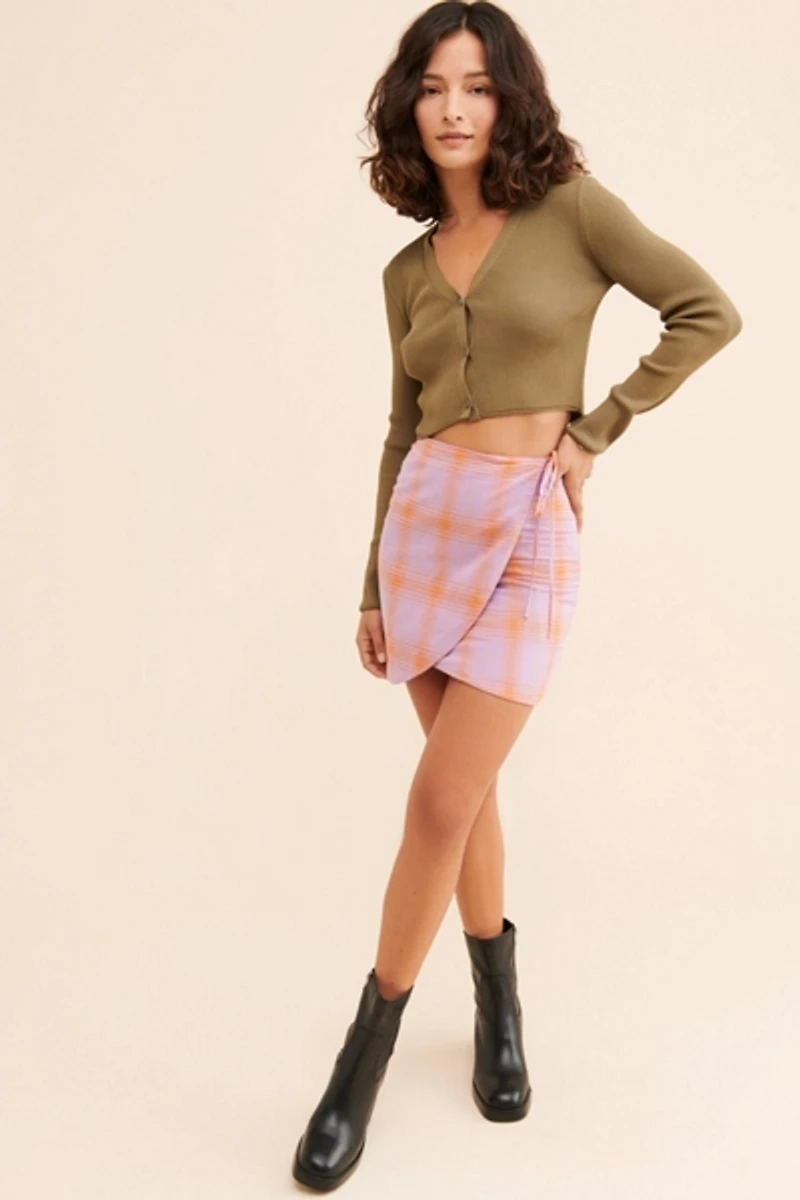En Elly Plaid Wrap Mini Skirt