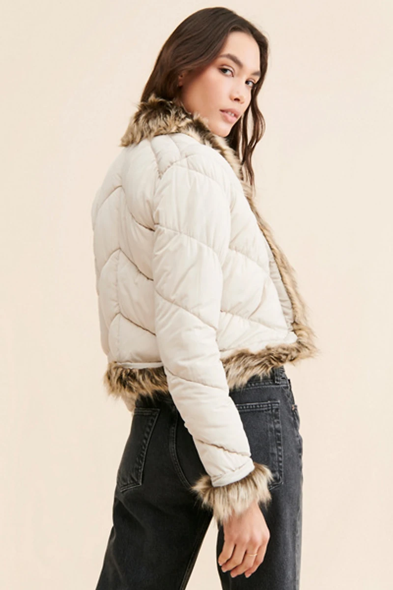 UO Katrina Faux Fur Trim Puffer Jacket