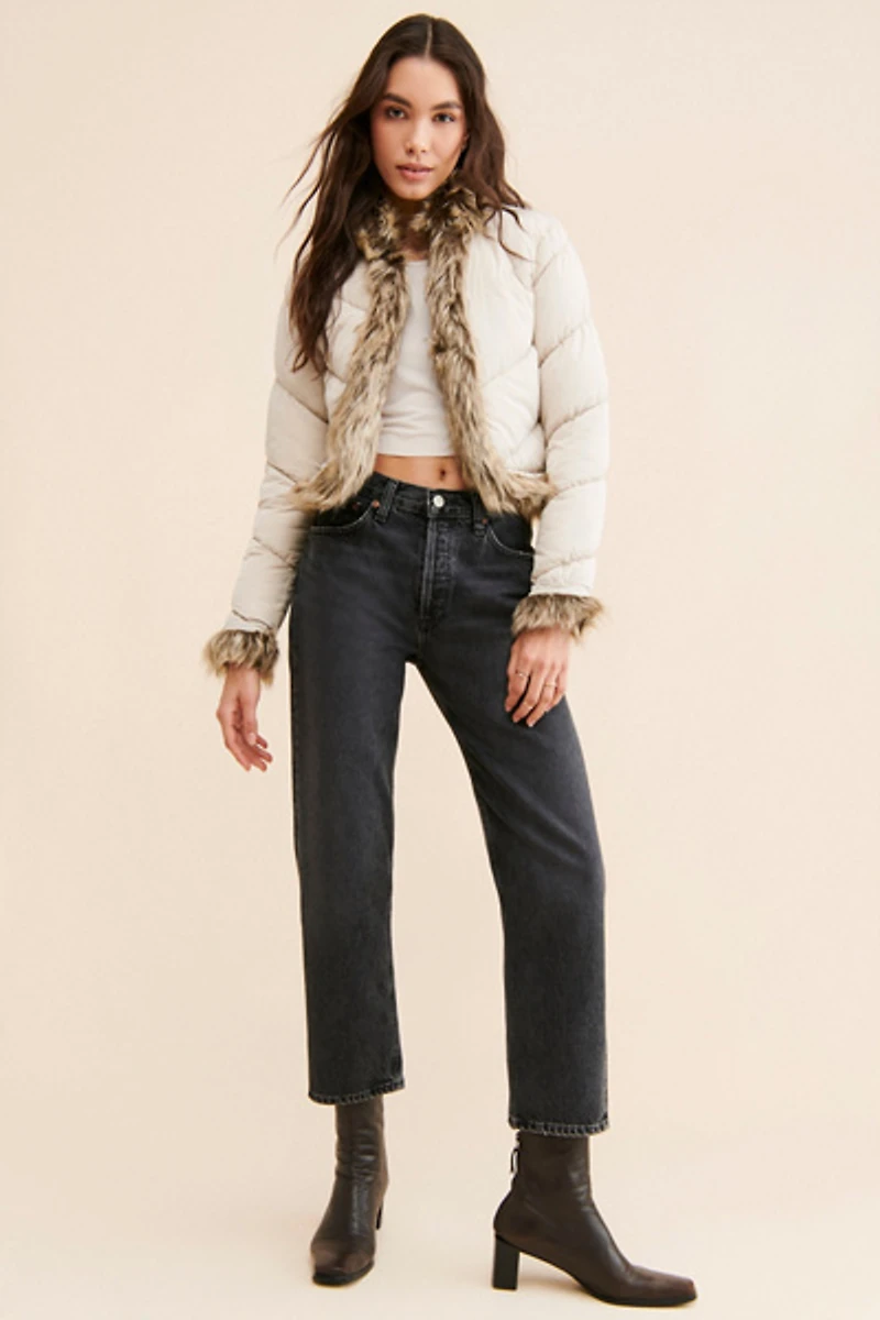 UO Katrina Faux Fur Trim Puffer Jacket