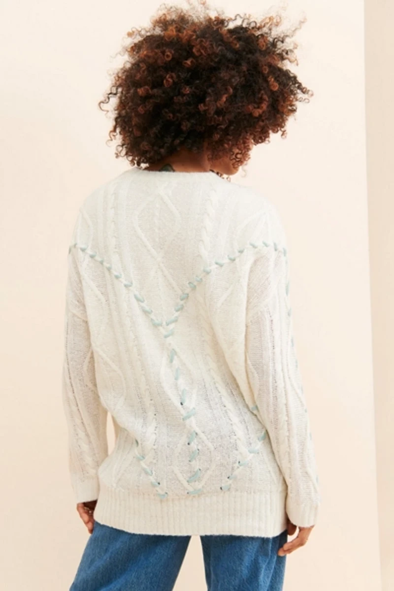 Native Youth Handstitch Cable Knit Sweater