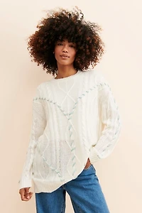 Native Youth Handstitch Cable Knit Sweater