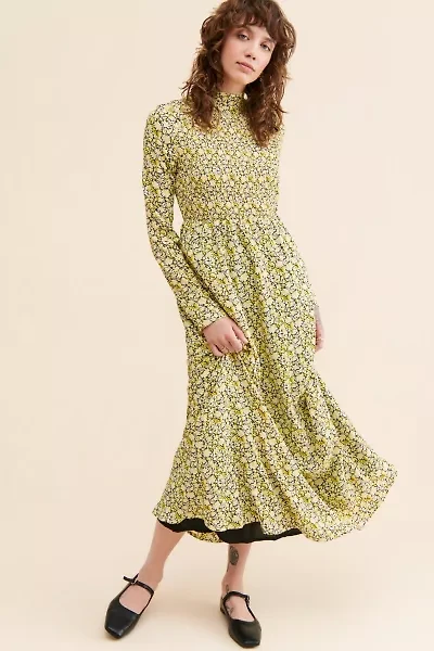Ghospell Mari Floral Shirring Dress