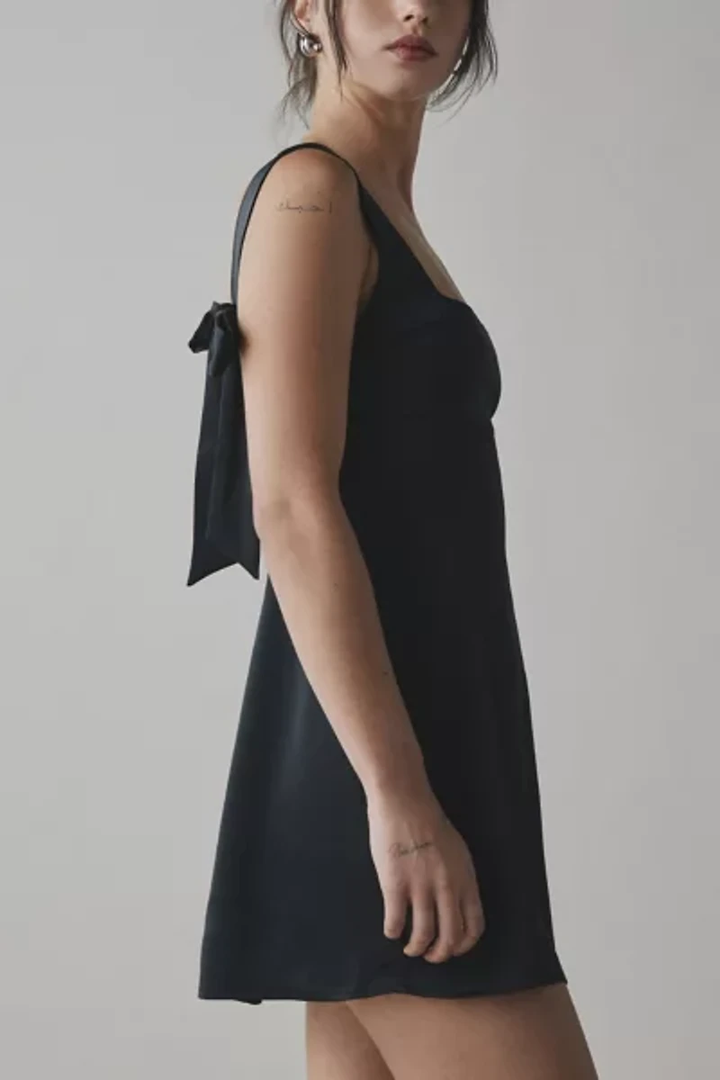 UO Bri Double Bow Satin Mini Dress