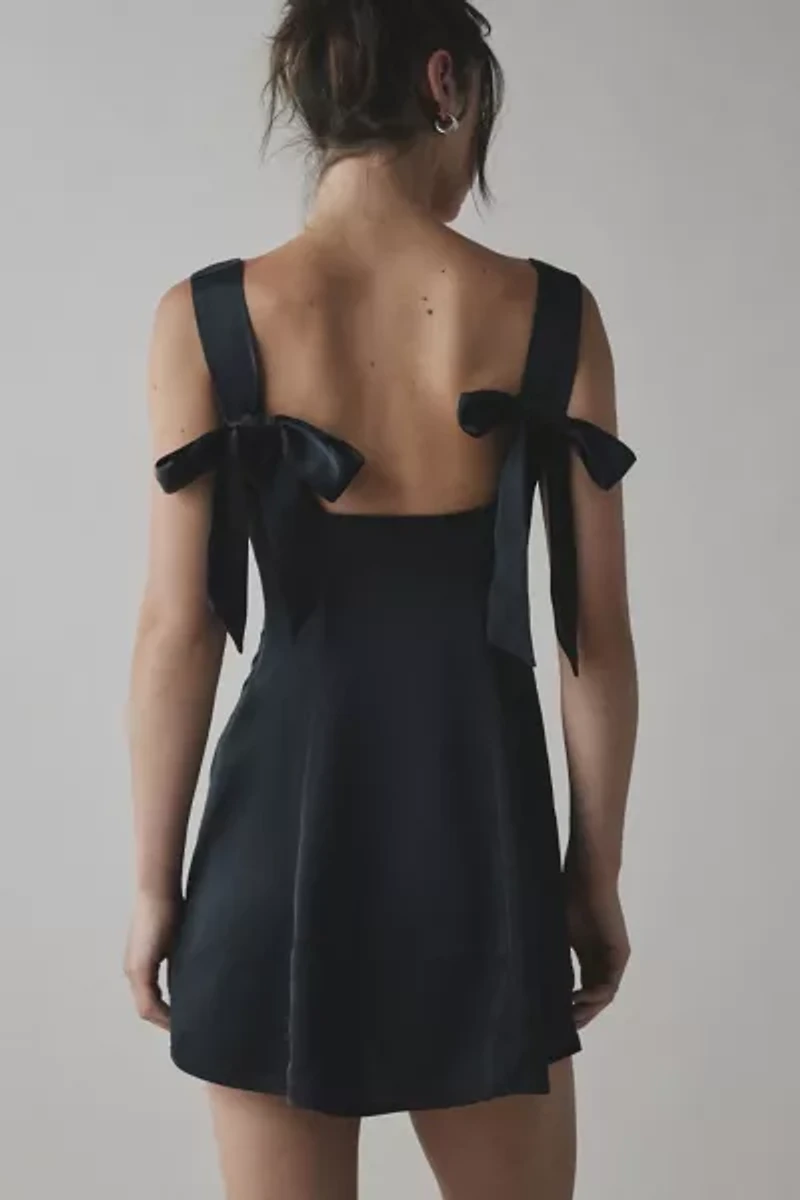UO Bri Double Bow Satin Mini Dress