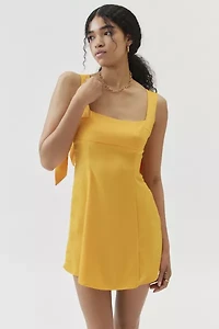 UO Bri Double Bow Sleek Satin Mini Dress