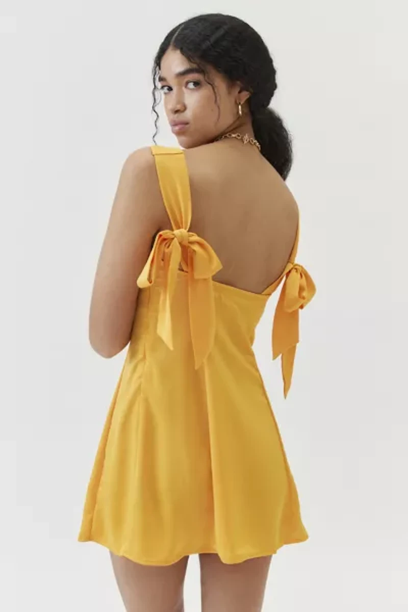 UO Bri Double Bow Sleek Satin Mini Dress