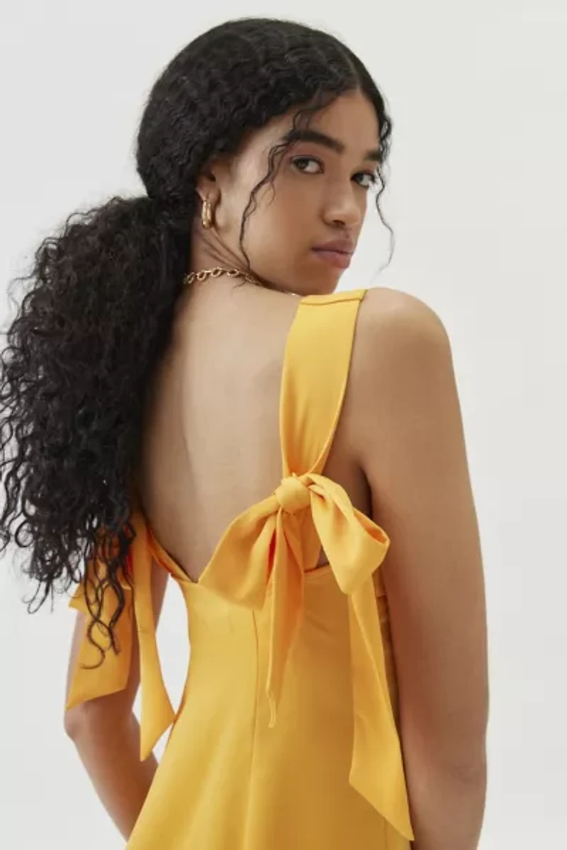 UO Bri Double Bow Sleek Satin Mini Dress