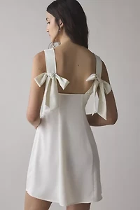 UO Bri Double Bow Satin Mini Dress