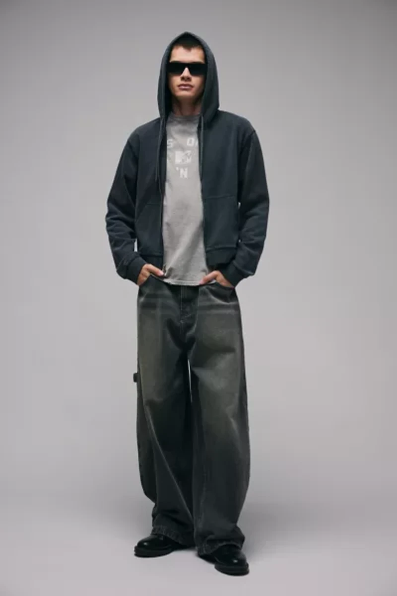 BDG Bonfire Solid Zip-Up Hoodie Sweatshirt