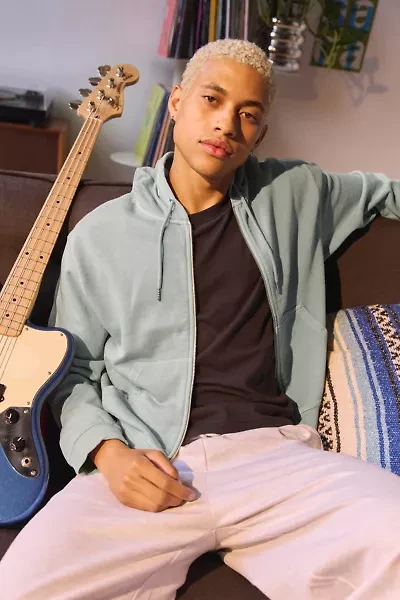 BDG Bonfire Solid Zip-Up Hoodie Sweatshirt