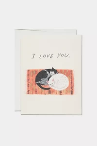 Red Cap Cat Cuddle Love Greeting  Card