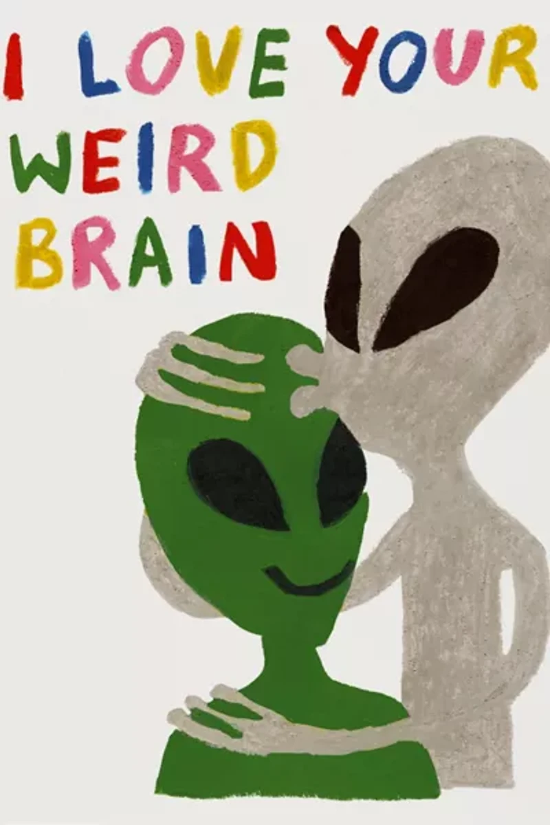 Red Cap Alien Brain Love Greeting Card