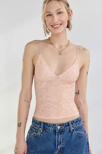 Out From Under Je T'aime Mesh Cropped V-Neck Cami