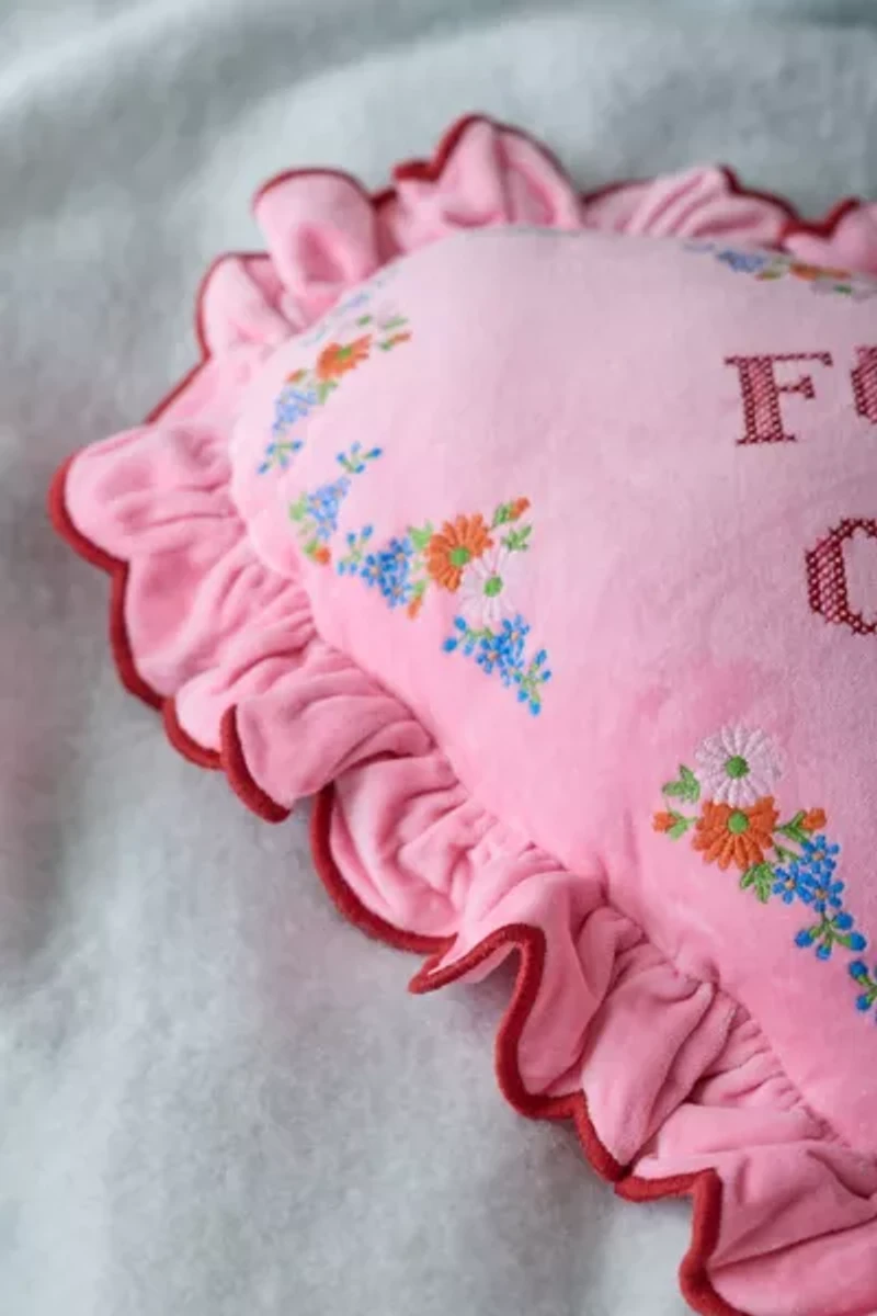 Ruffle Heart Velvet Throw Pillow